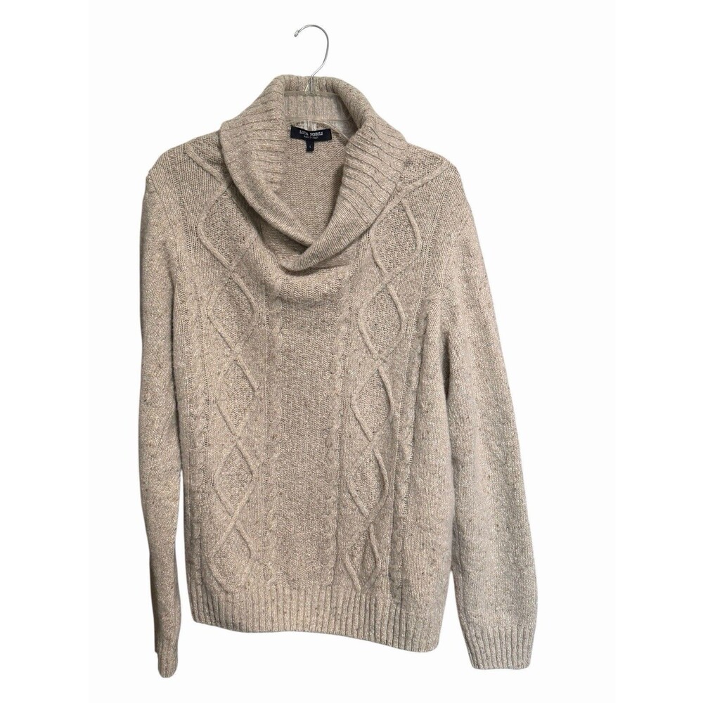 Luca Nobili Wool Blend Shawl Neck Cable Knit Sweater Mens Beige Size Large